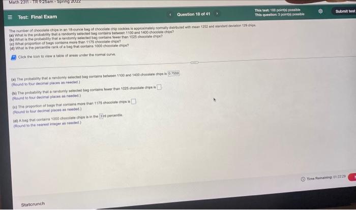 Math 2311 Tr 925am Spring 2017 Submit Test Test Final Exam This Tot 100 Points Posible This Question Point Possible 1