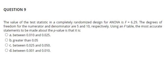 Question 6 In The One Way Anova Where K Is The Number Of Treatments And N Is The Number Of Observations In All Samples 5