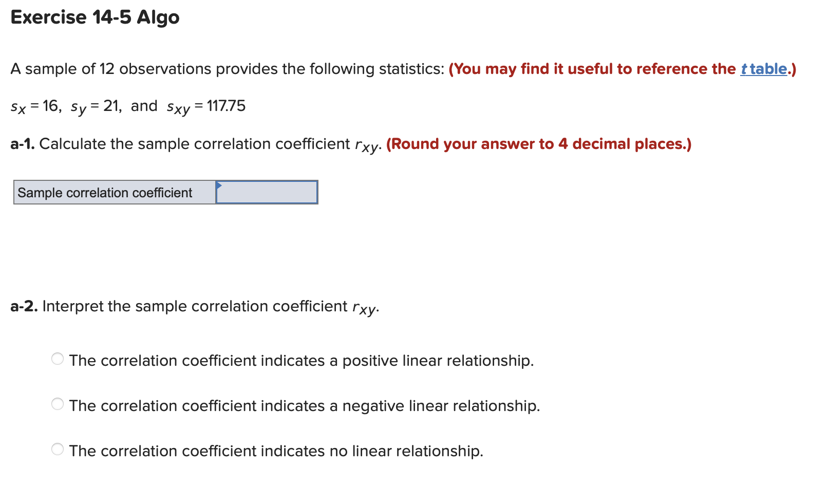 Exercise 14 5 Algo A Sample Of 12 Observations Provides The Following Statistics You May Find It Useful To Reference T 1