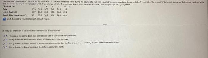 Che Studie Water Clarity Of The Same Location In A Lake On The Same As During The Course Of A Yow And The Ments On The S 2