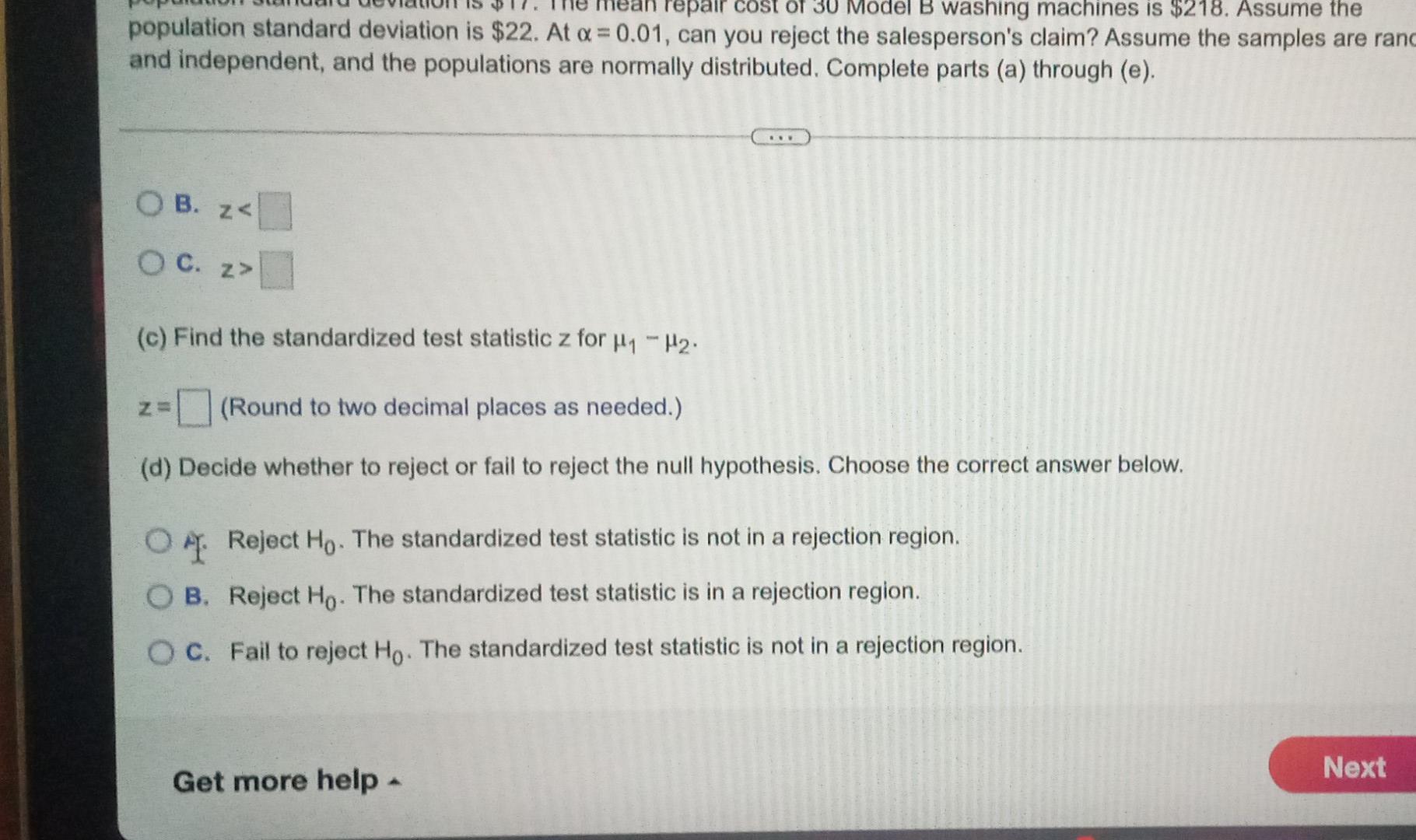 You Want To Buy A Washing Machine And A Salesperson Tells You That The Mean Repair Costs For Model A And Model B Are Eq 3