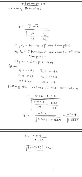 501 Whon Working Formula X X2 Na N2 Mean Of The Samples S1 S Stand And Deviation Of The Samples Na N2 Sampl 1