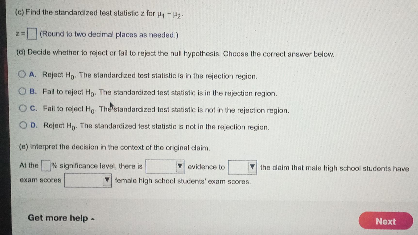 The Mean Exam Score For 47 Male High School Students Is 20 5 And The Population Standard Deviation Is 4 7 The Mean Exam 4