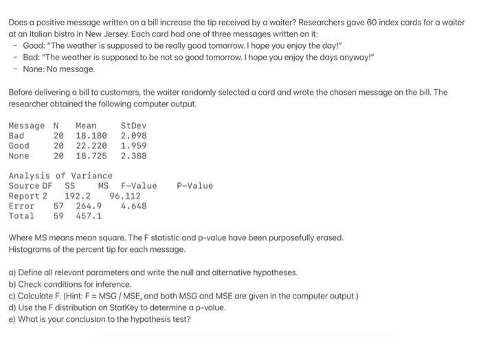 Does A Positive Message Written On A Bill Increase The Tip Received By A Waiter Researchers Gave 60 Index Cards For A W 1