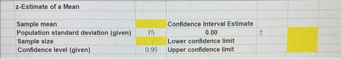 Z Estimate Of A Mean 75 Sample Mean Population Standard Deviation Given Sample Size Confidence Level Given Confide 1