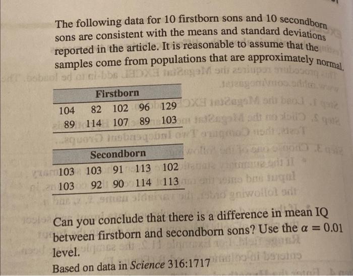 11 Are You Smarter Than Your Older Brother In A Study Of Birth Order And Intelligence Iq Tests Were Given To 18 And 2