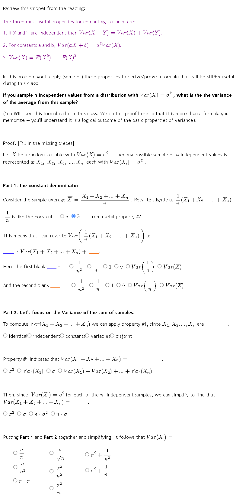 Review This Snippet From The Reading The Three Most Useful Properties For Computing Variance Are 1 If X And Y Are Ind 1