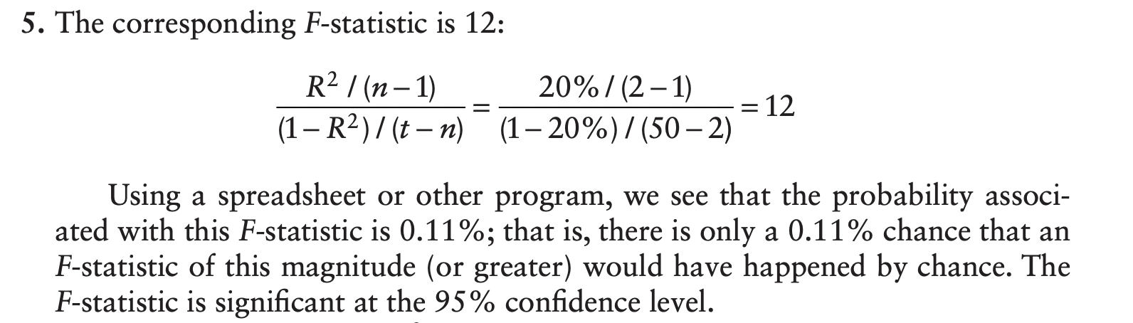5 The Corresponding F Statistic Is 12 R2 N 1 20 2 1 12 1 R T N 1 20 50 2 Using A Spreadsh 1