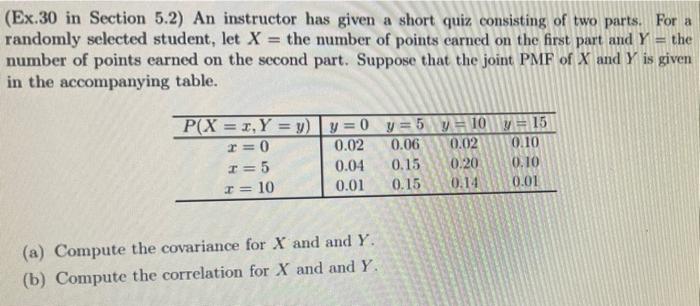 Ex 30 In Section 5 2 An Instructor Has Given A Short Quiz Consisting Of Two Parts For A Randomly Selected Student Le 1