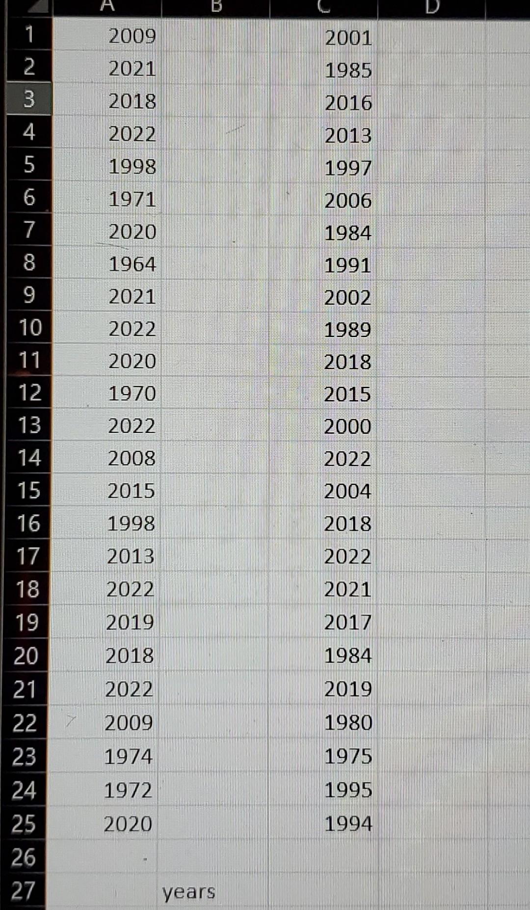 Construct A 99 Confidence Interval For The Average Year What Is Your Sample Mean And Standard Deviation Test The Follo 2