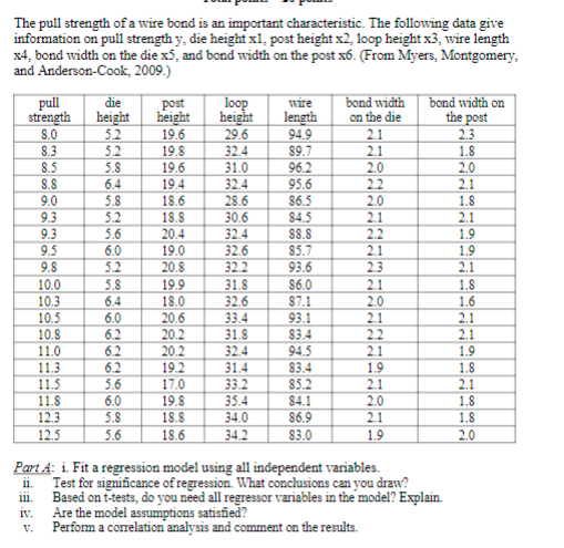The Pull Strength Of A Wire Bond Is An Important Characteristic The Following Data Give Information On Pull Strength Y 1