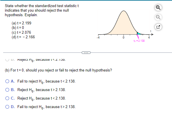 State Whether The Standardized Test Statistict Indicates That You Should Reject The Null Hypothesis Explain A T 2 19 1