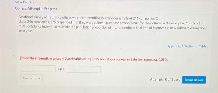 View Policies Current Attempt In Progress A National Survey Of Insurance Offices Was Taken Resulting In A Random Sample 1