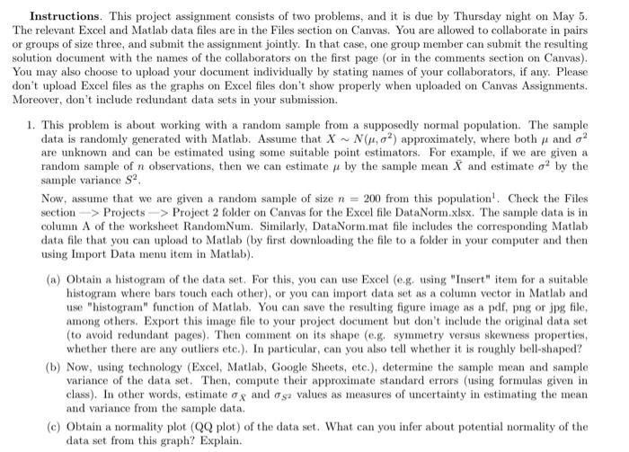 Instructions This Project Assignment Consists Of Two Problems And It Is Due By Thursday Night On May 5 The Relevant E 1