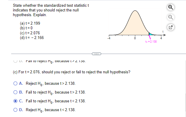 State Whether The Standardized Test Statistict Indicates That You Should Reject The Null Hypothesis Explain A T 2 1