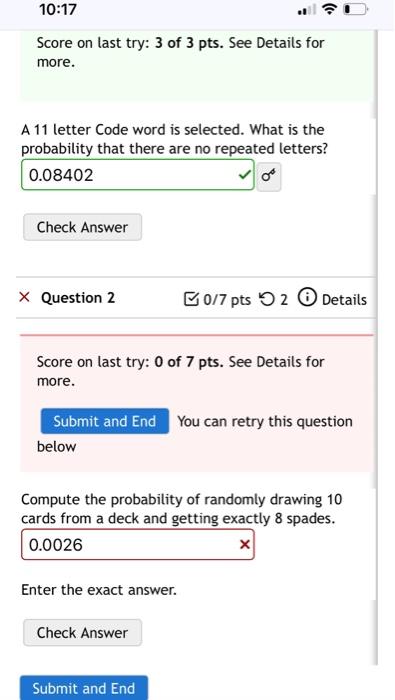 10 17 Score On Last Try 3 Of 3 Pts See Details For More A 11 Letter Code Word Is Selected What Is The Probability Th 1