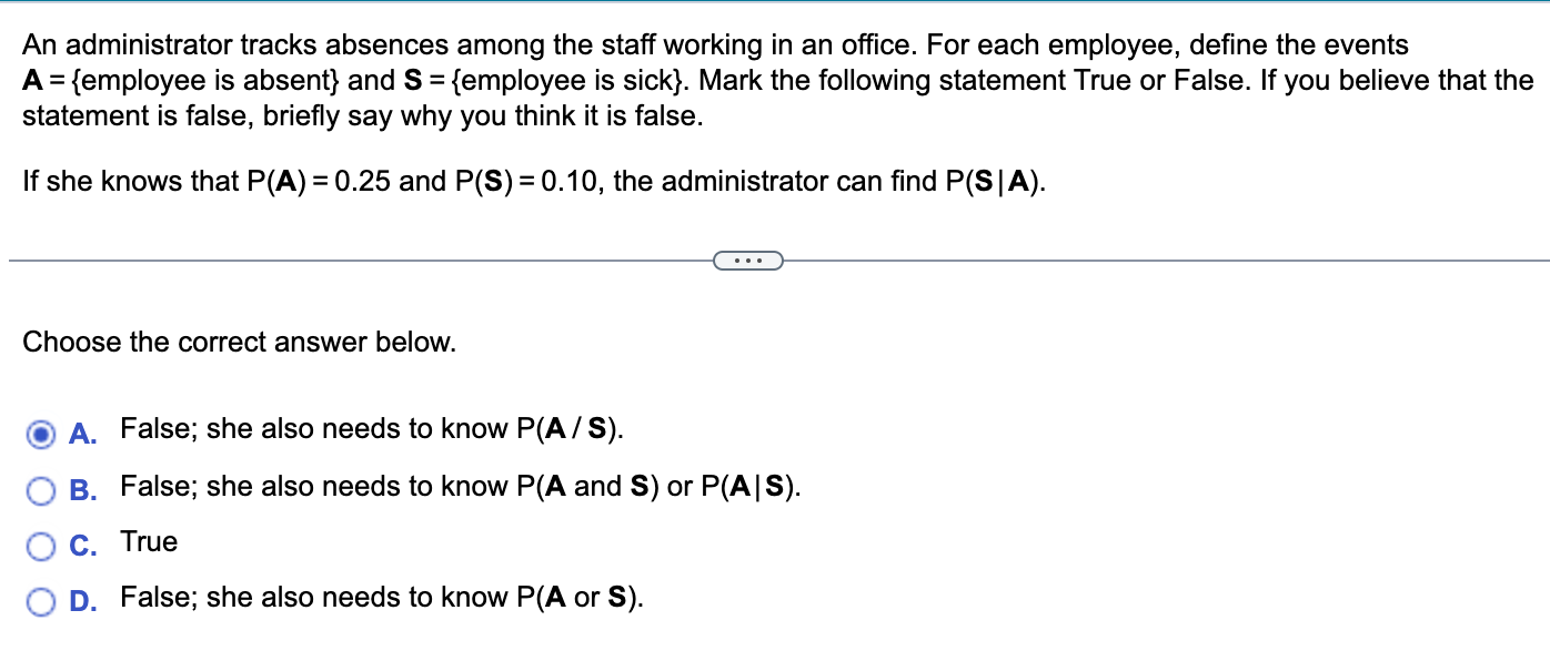 An Administrator Tracks Absences Among The Staff Working In An Office For Each Employee Define The Events A Employe 1
