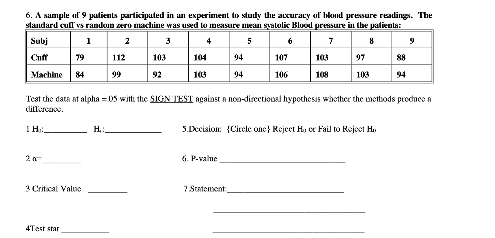 6 A Sample Of 9 Patients Participated In An Experiment To Study The Accuracy Of Blood Pressure Readings The Standard C 1