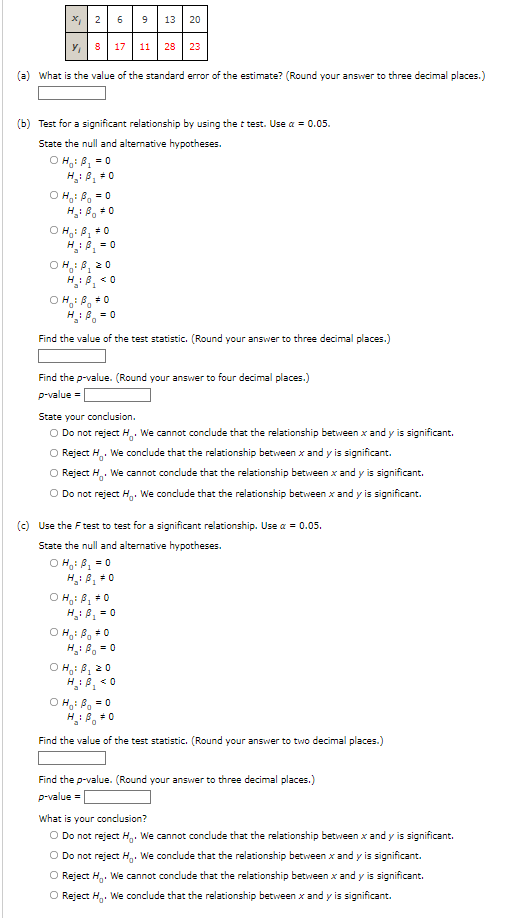 2 6 9 13 20 8 17 11 28 23 A What Is The Value Of The Standard Error Of The Estimate Round Your Answer To Three Dec 1