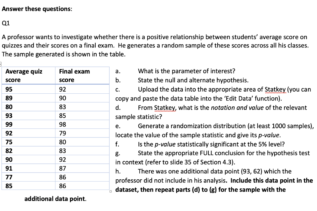 Answer These Questions Q1 A Professor Wants To Investigate Whether There Is A Positive Relationship Between Students A 1