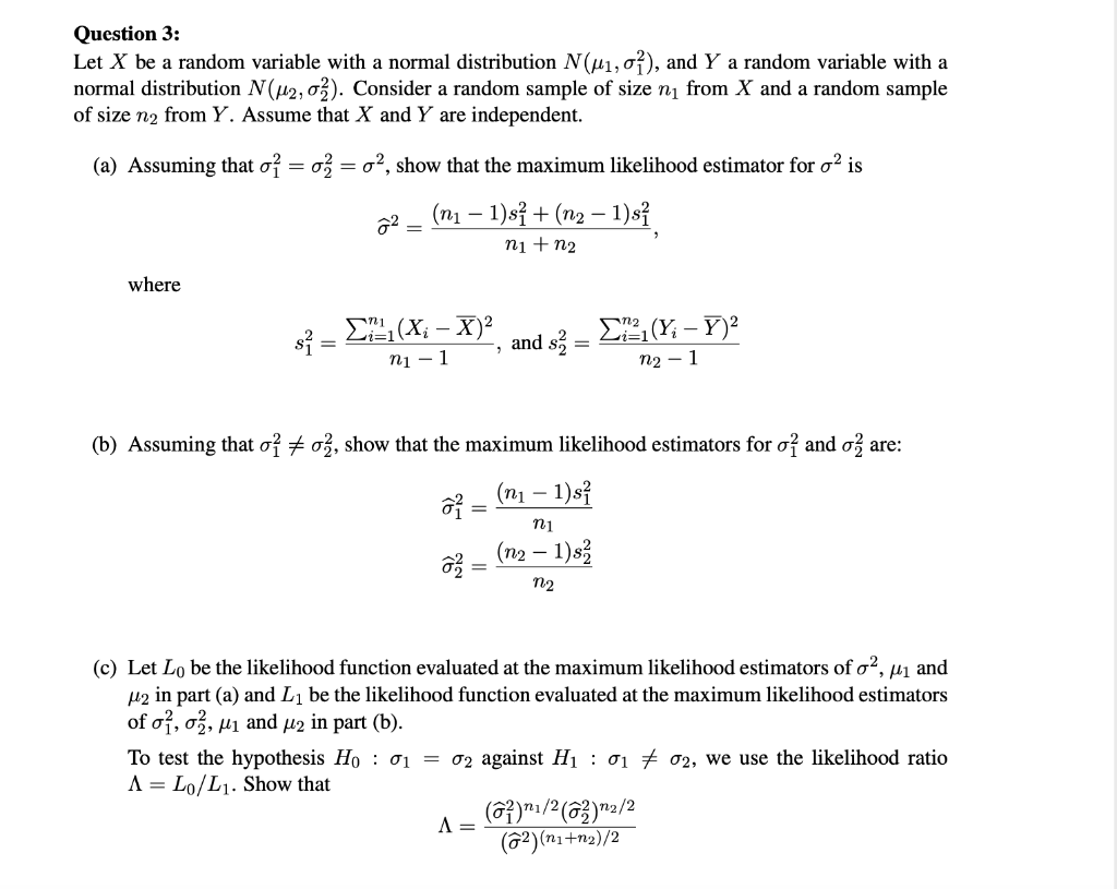 Question 3 Let X Be A Random Variable With A Normal Distribution N M1 Oi And Y A Random Variable With A Normal Distr 1