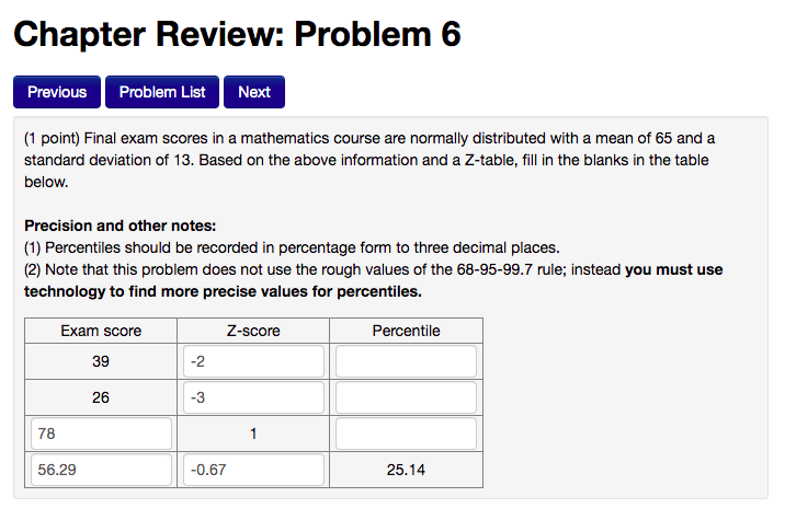 Chapter Review Problem 6 Previous Problem List Next 1 Point Final Exam Scores In A Mathematics Course Are Normally Di 1