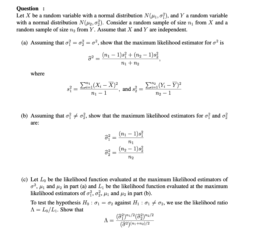 A Question Let X Be A Random Variable With A Normal Distribution N M1 02 And Y A Random Variable With A Normal Distr 1
