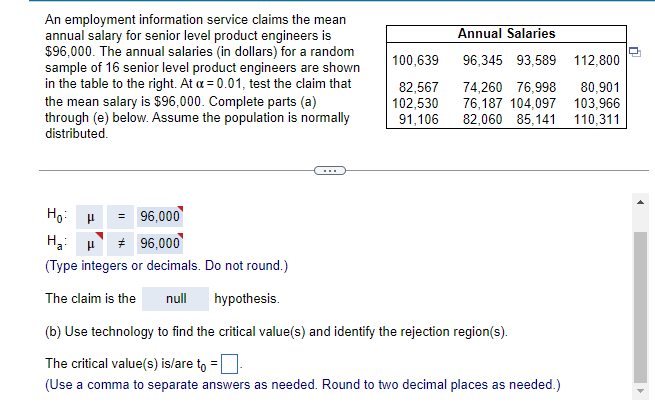Annual Salaries 100 639 An Employment Information Service Claims The Mean Annual Salary For Senior Level Product Enginee 1