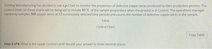 Colding Manufacturing Has Decided To Use A P Chart To Monitor The Proportion Of Defective Copper Wires Produced By Their 3