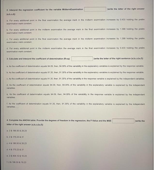 Question 2 The Collegue Of Business And Economics Wants To Find The Relationship Between The Final Examination V With 2
