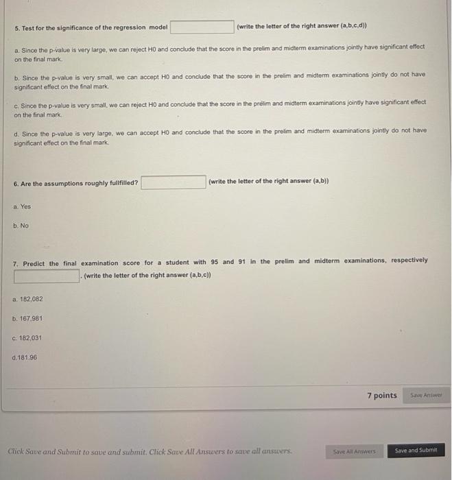 Question 2 The Collegue Of Business And Economics Wants To Find The Relationship Between The Final Examination V With 3