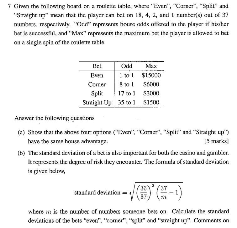 7 Given The Following Board On A Roulette Table Where Even Corner Split And Straight Up Mean That The Player 1