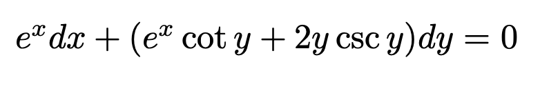 E Dx E Cot Y 2y Csc Y Dy 0 1