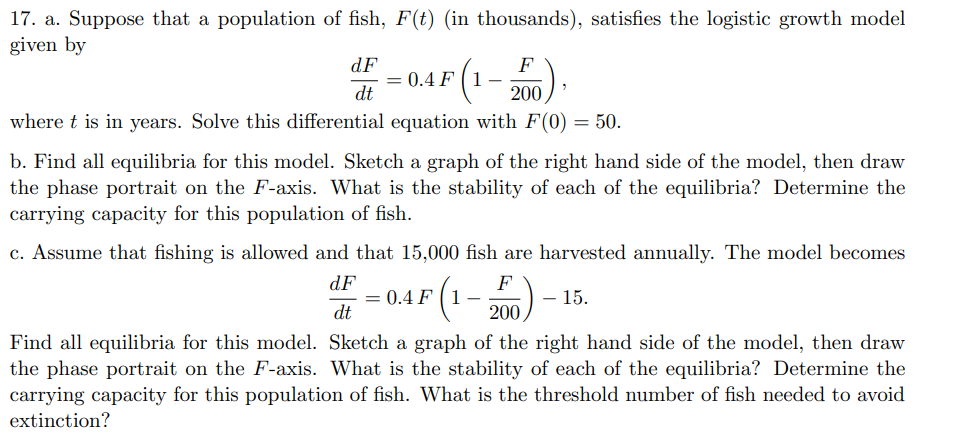 Df 0 45 1 2 17 A Suppose That A Population Of Fish F T In Thousands Satisfies The Logistic Growth Model Given By 1