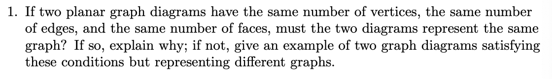 1 If Two Planar Graph Diagrams Have The Same Number Of Vertices The Same Number Of Edges And The Same Number Of Faces 1