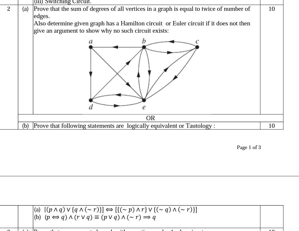 2 10 111 Switching Circuit A Prove That The Sum Of Degrees Of All Vertices In A Graph Is Equal To Twice Of Number O 1
