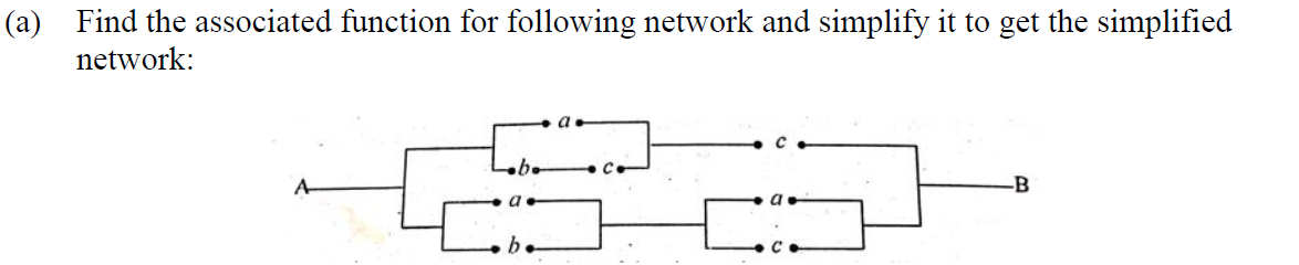 A Find The Associated Function For Following Network And Simplify It To Get The Simplified Network B B C 1