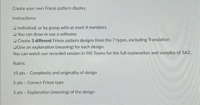 Create Your Own Frieze Pattern Display Instructions Individual Or By Group With At Most 4 Members You Can Draw Or Use 1