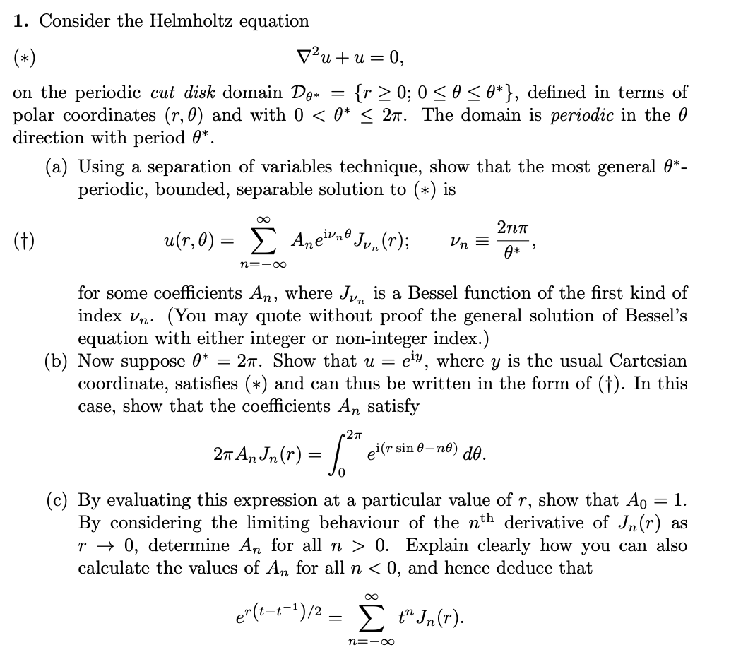 1 Consider The Helmholtz Equation Vou 1 0 On The Periodic Cut Disk Domain De R 0 0 0 Defined In Te 1
