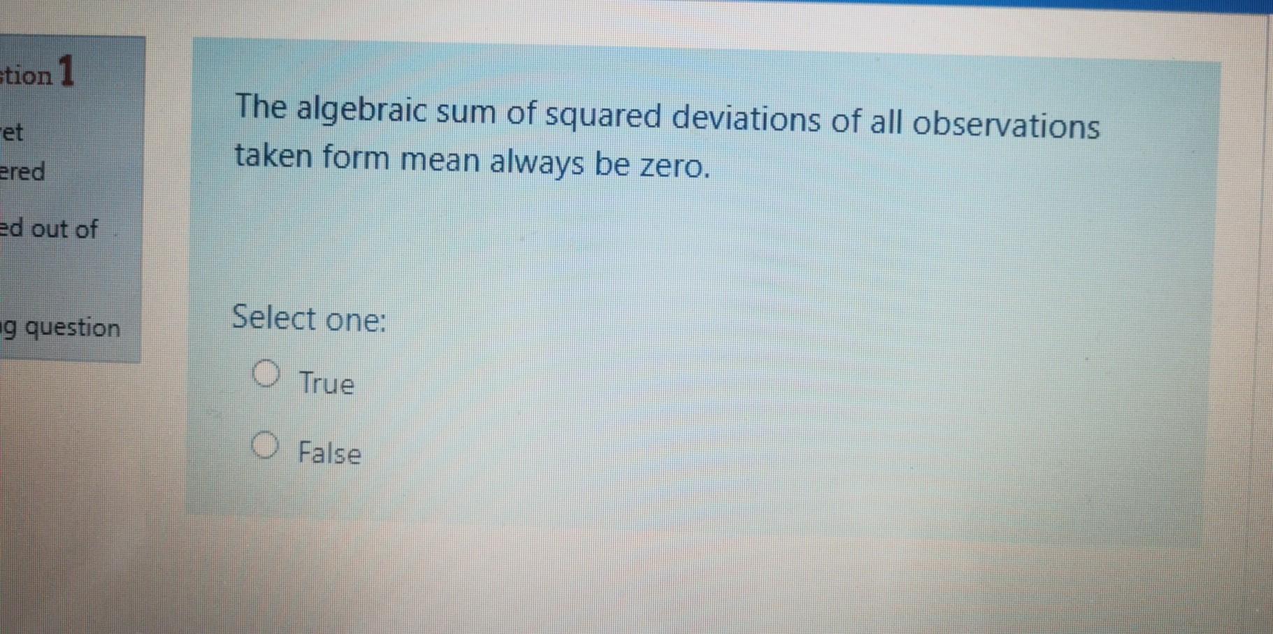 Etion 1 Et The Algebraic Sum Of Squared Deviations Of All Observations Taken Form Mean Always Be Zero Ered Ed Out Of Se 1