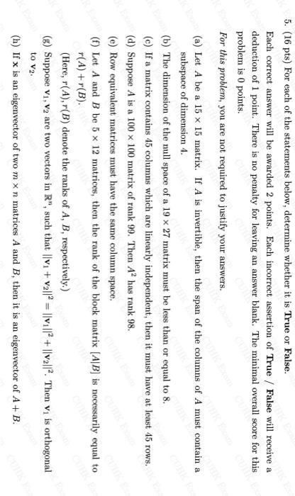 5 16 Pts For Each Of The Statements Below Determine Whether It Is True Or False Each Correct Answer Will Be Awarded 1