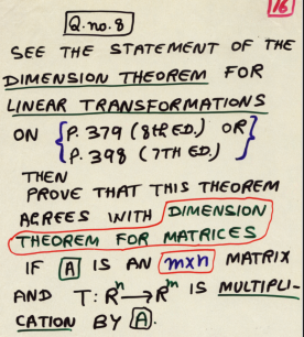 116 Q No 8 See The Statement Of The Dimension Theorem For Linear Transformations On P 379 8th Ed Or 18399 7th 1