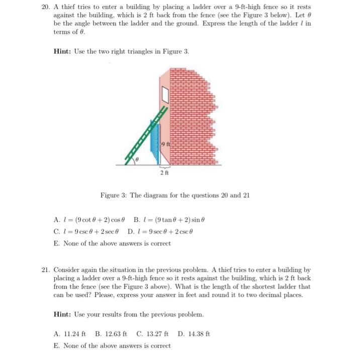20 A Thief Tries To Enter A Building By Placing A Ladder Over A 9 Ft High Fence Soit Rests Gaitast The Building Which 3