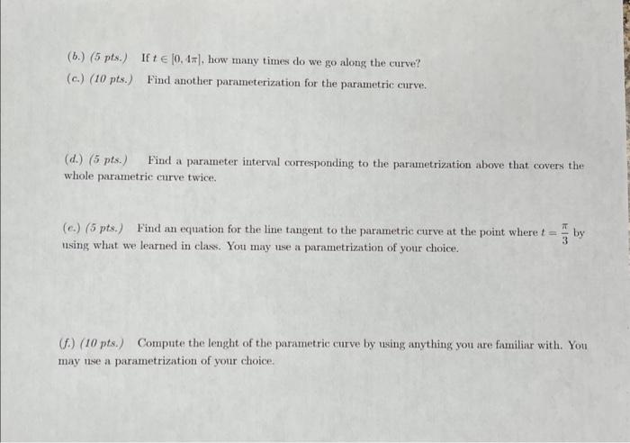 2 30 Points Consider The Parametric Equations R Cost Y 4 Sint A 5 Pts Sketch The Corresponding Parametri 2