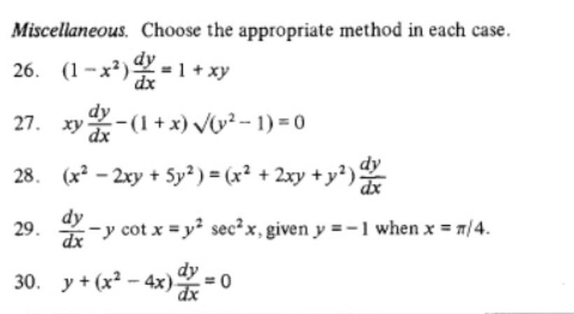 Dx Miscellaneous Choose The Appropriate Method In Each Case 26 1 X X 1 Xy 27 Xy Dx 1 X V602 1 0 1