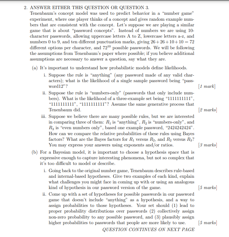 1 Mark 2 Marks 2 Answer Either This Question Or Question 3 Tenenbaum S Concept Model Was Used To Predict Behavior 1