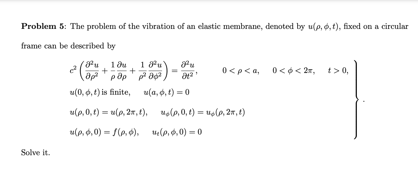 Problem 5 The Problem Of The Vibration Of An Elastic Membrane Denoted By U 2 0 T Fixed On A Circular Frame Can Be De 1