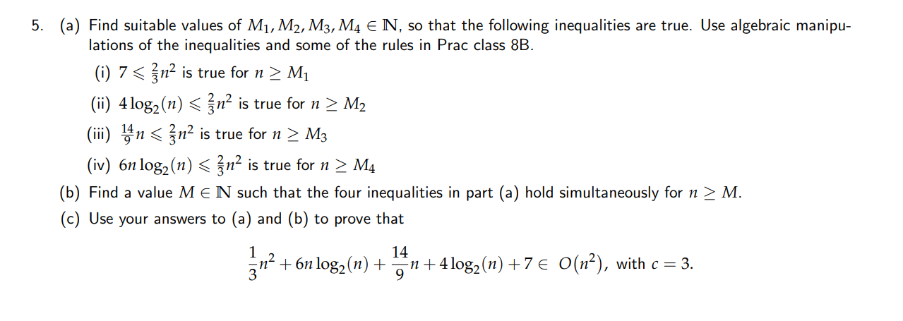 4 5 A Find Suitable Values Of M1 M2 M3 M4 N So That The Following Inequalities Are True Use Algebraic Manipu 1