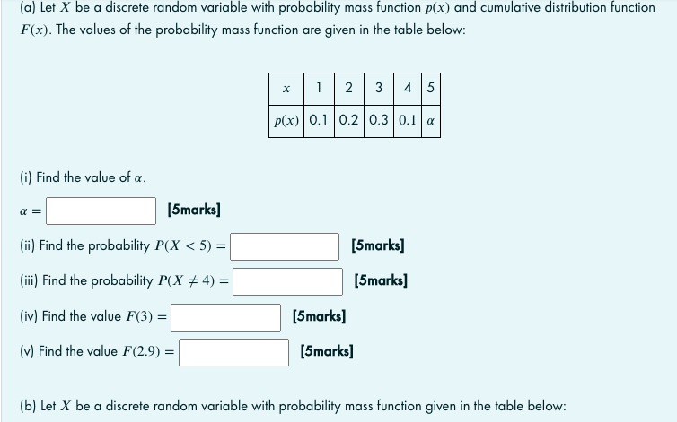 A Let X Be A Discrete Random Variable With Probability Mass Function P X And Cumulative Distribution Function F X T 1