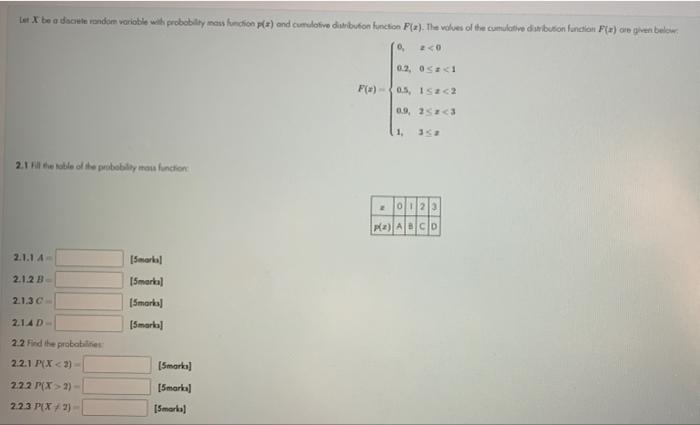 Lut X Be A Decete Random Varioble With Probability Ass Fucion P And Cumulative Dimbwion Function P X The Values Of 1